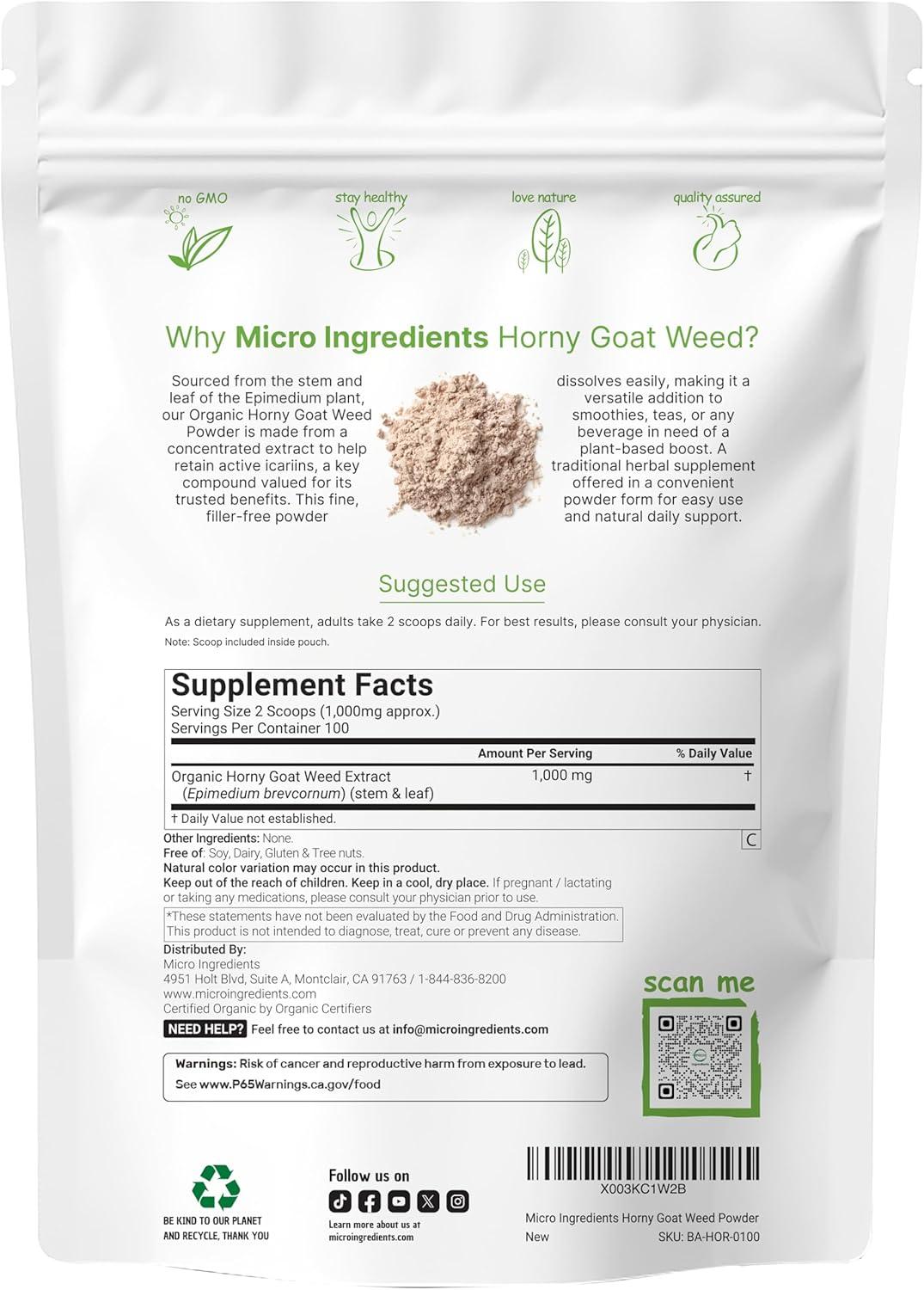 image:imageMaximum Strength Organic Pure Horny Goat Weed with Active Icariins for Men and Women 100 Grams Organic Epimedium Powder for Energy and Immune System Booster Filler Free and Vegan Friendly