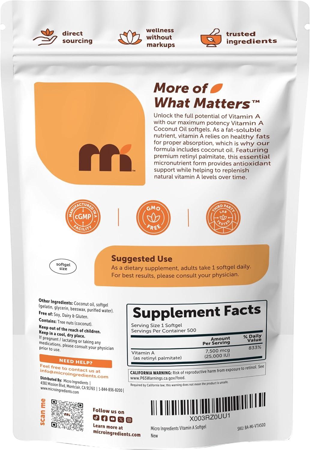 image:imageMaximum Strength Vitamin A 25000 IU 500 Softgels with Coconut Oil for Better Absorption Essential Vitamins NonGMO Easy to Swallow