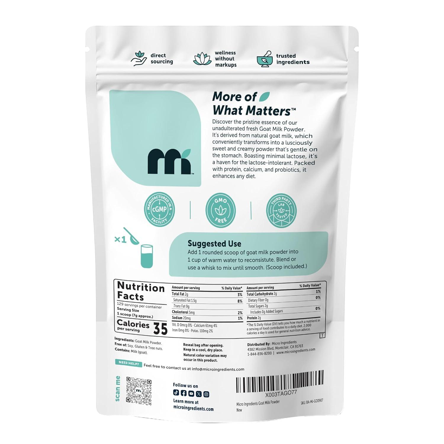 image:imageMicro Ingredients Goat Milk Powder 2 lb 907 g Single Ingredient Powdered Goat Milk Smooth amp Creamy for Coffee Drinks amp Recipes NonGMO Gluten Free2 Pound Pack of 1