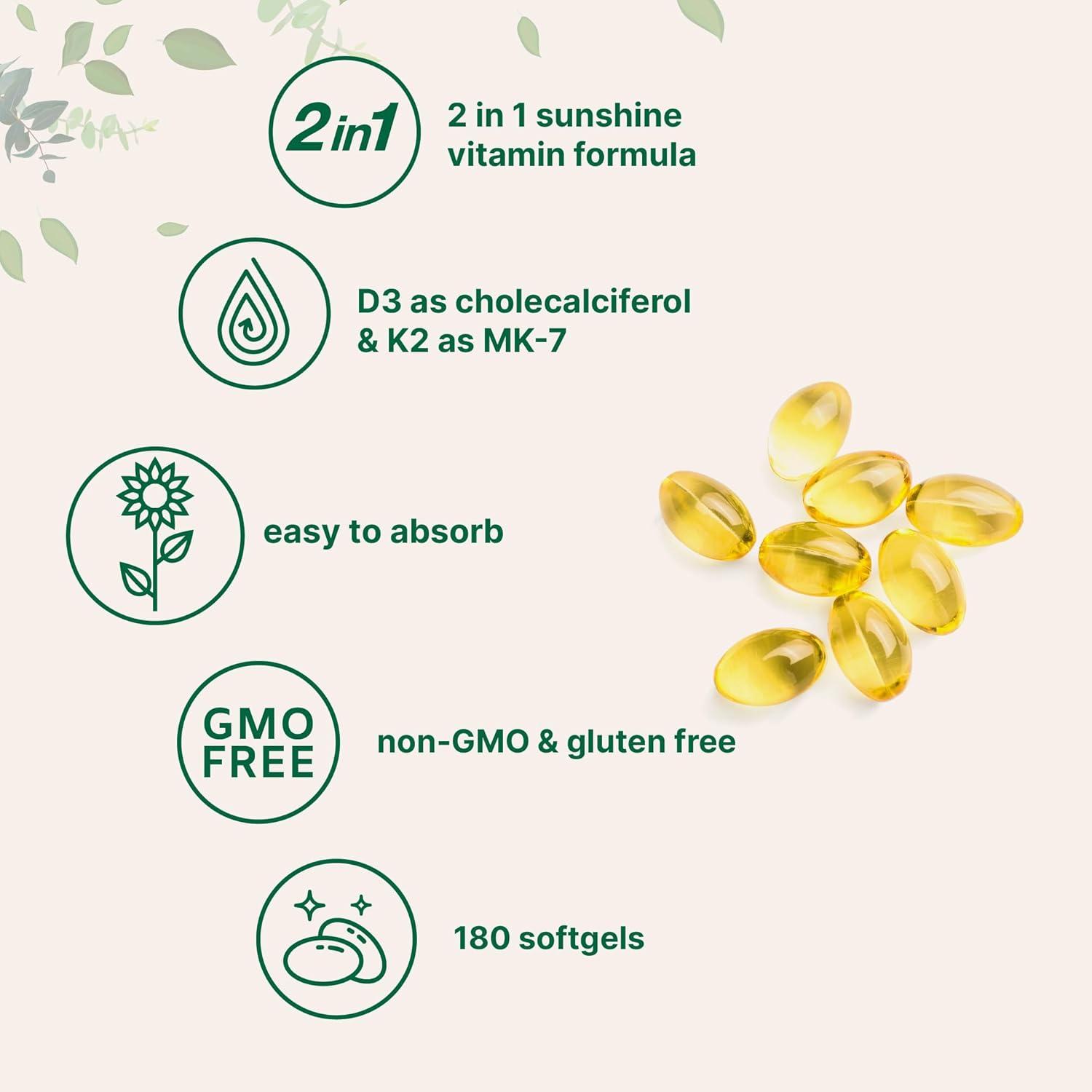 image:imageMicro Ingredients Vitamin D3 5000 IU K2 MK7 100 mcg 300 Softgels 2in1 Vitamins D amp K Complex Extra Strength Easy to Swallow NonGMO Gluten Free180 Count Pack of 1