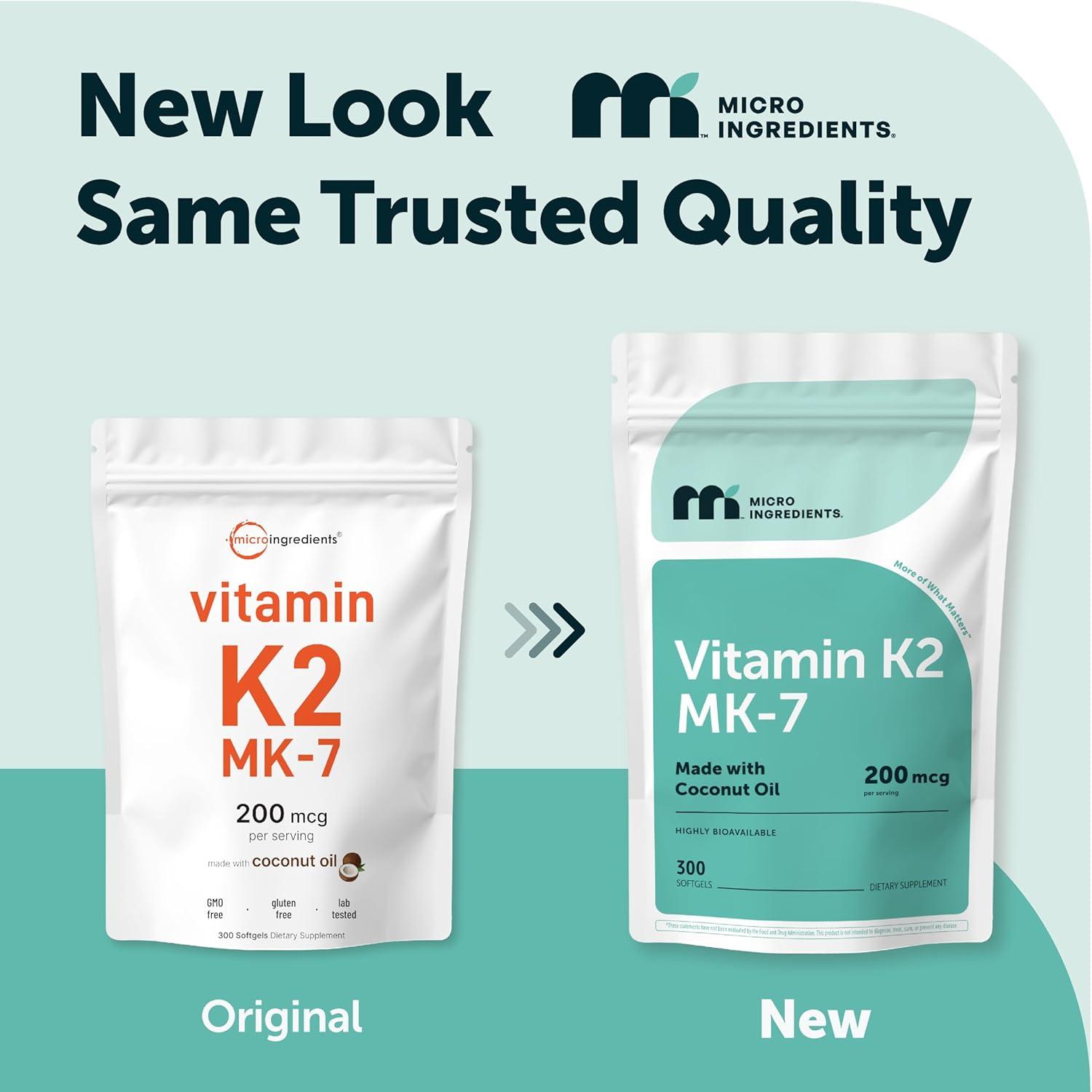 image:imageMicro Ingredients Vitamin K2 MK7 200 mcg Per Serving 300 Coconut Oil Softgels K2 Vitamin Supplement with Coconut Oil NonGMO