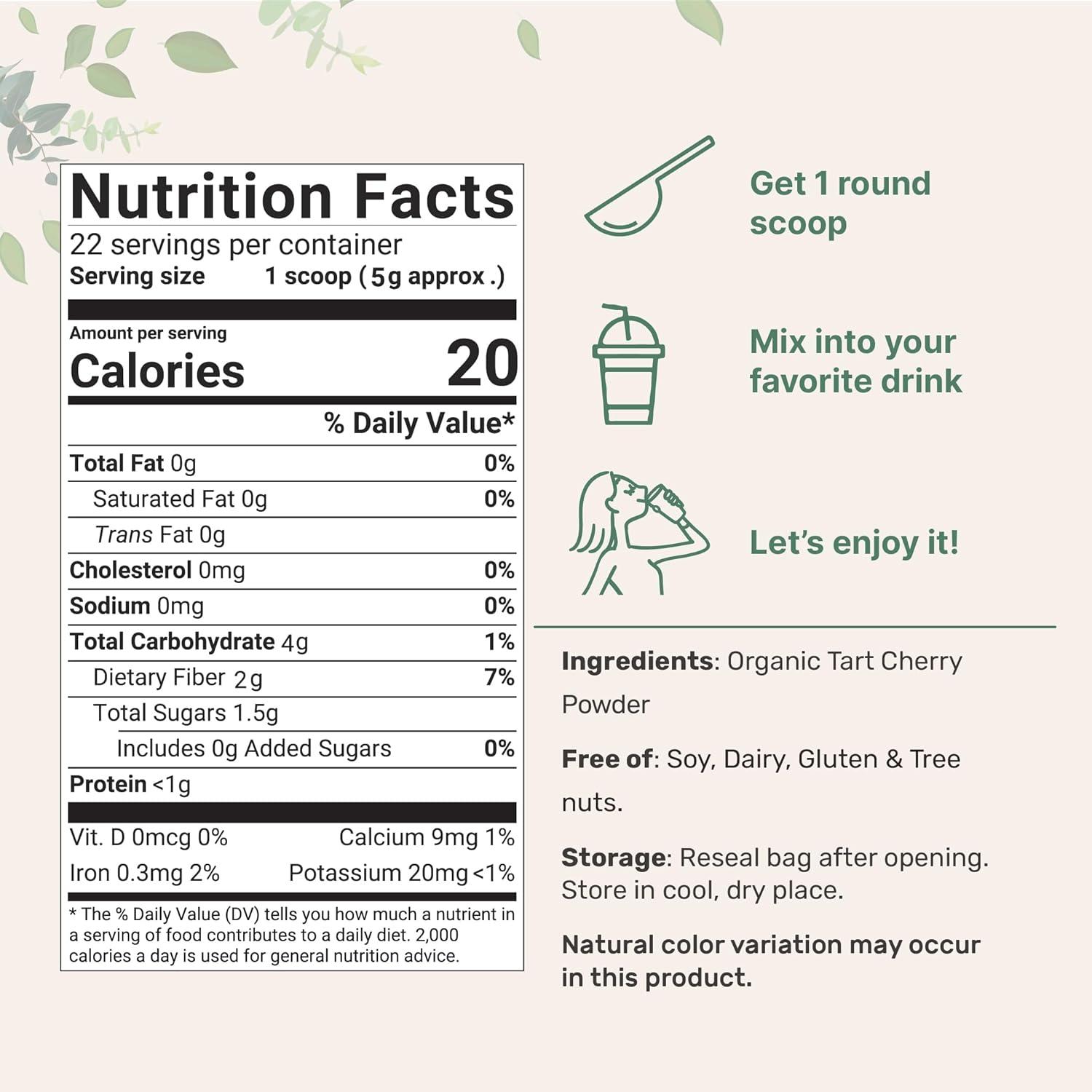image:imageOrganic Tart Cherry powder 4oz 100 Natural Fruit Powder US Grown Tart Cherries Source No Sugar amp Additives Great Flavor for Drinks Smoothie amp Beverages NonGMO amp Vegan Friendly