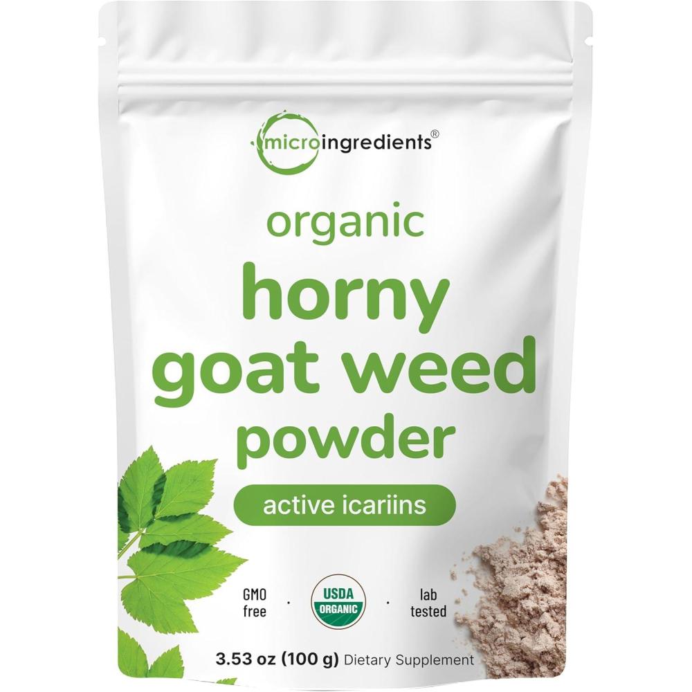 image:imageMaximum Strength Organic Pure Horny Goat Weed with Active Icariins for Men and Women 100 Grams Organic Epimedium Powder for Energy and Immune System Booster Filler Free and Vegan Friendly