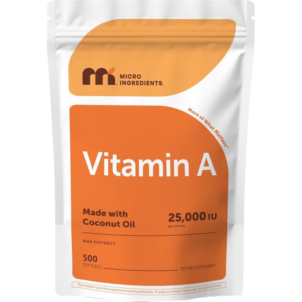 image:imageMaximum Strength Vitamin A 25000 IU  500 Softgels with Coconut Oil for Better Absorption  Essential Vitamins  NonGMO Easy to Swallow