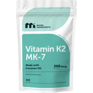 Micro Ingredients Vitamin K2 MK-7 200 mcg Per Serving, 300 Coconut Oil Softgels | K2 Vitamin Supplement with Coconut Oil | Non-GMO