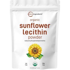 Organic Sunflower Lecithin Powder, 1 Pound, Sustainable Farmed, Cold Pressed, Rich in Phosphatidyl Choline and Protein, Making Liposomal Vitamin C, Lactation Supplement, Non-GMO