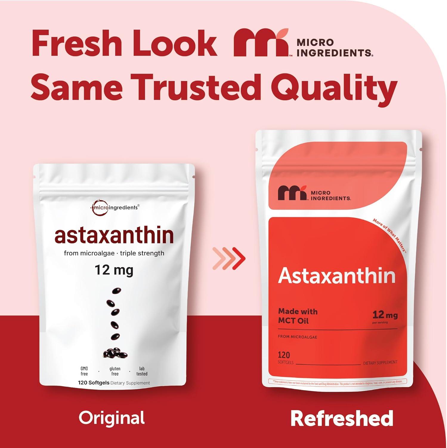 image:imageMicro Ingredients Astaxanthin 12mg with MCT Oil 45 Softgels Premium Astaxanthin Antioxidant Supplements Fresh Microalgae Source Triple Strength NonGMO Gluten Free No Soy120 Count Pack of 1