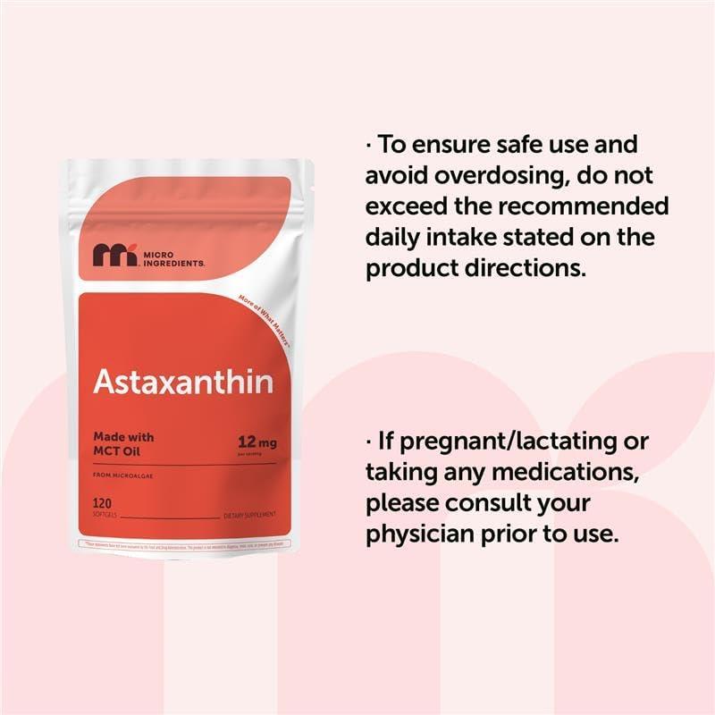 image:imageMicro Ingredients Astaxanthin 12mg with MCT Oil 45 Softgels Premium Astaxanthin Antioxidant Supplements Fresh Microalgae Source Triple Strength NonGMO Gluten Free No Soy120 Count Pack of 1