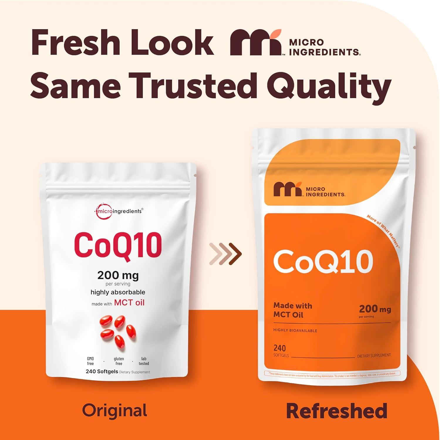 image:imageMicro Ingredients CoQ10 200mg Per Serving 240 Softgels Made with Coconut MCT Oil Coenzyme Q10 Ubiquinone NonGMO