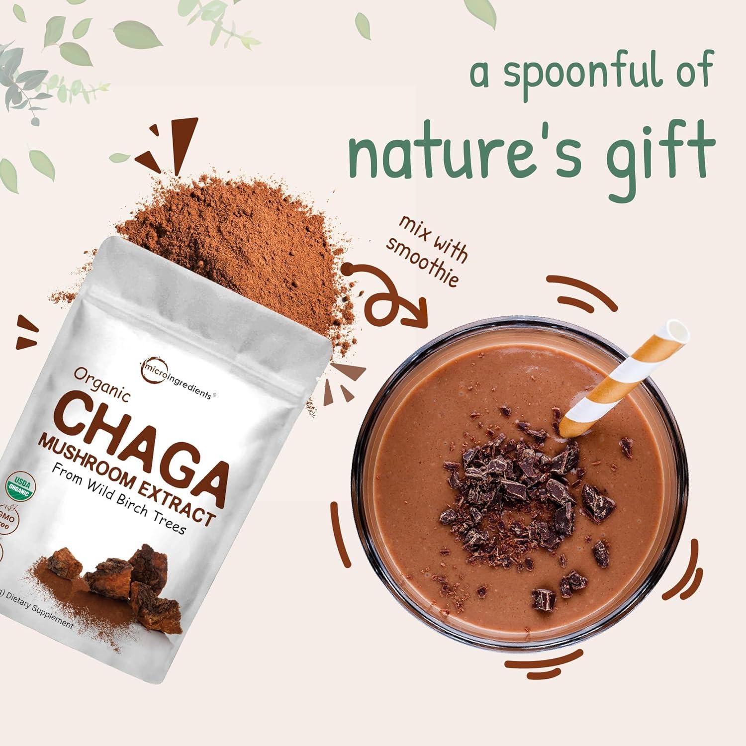 image:imageMicro Ingredients Organic Chaga Mushroom Extract 10 oz 1001 Wild Harvested Supports Immune amp Antioxidant Defense Great for Tea amp Smoothies NonGMO Vegan Friendly