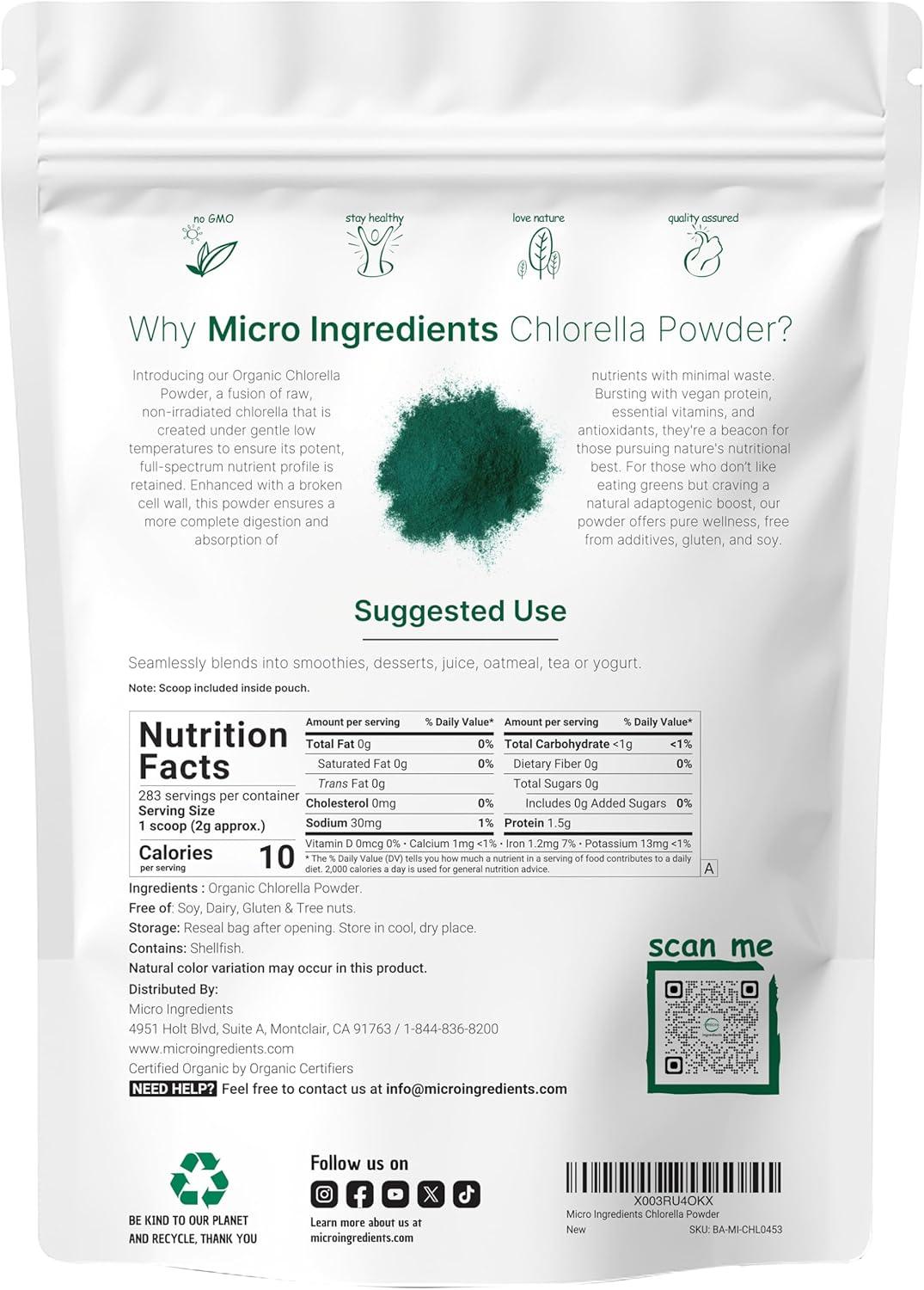 image:imageMicro Ingredients Organic Chlorella Powder 20 Ounces Broken Cell Wall for Complete Absorption Raw Superfood Supplement Rich in Protein amp Vitamins NonGMO Vegan NonIrradiated