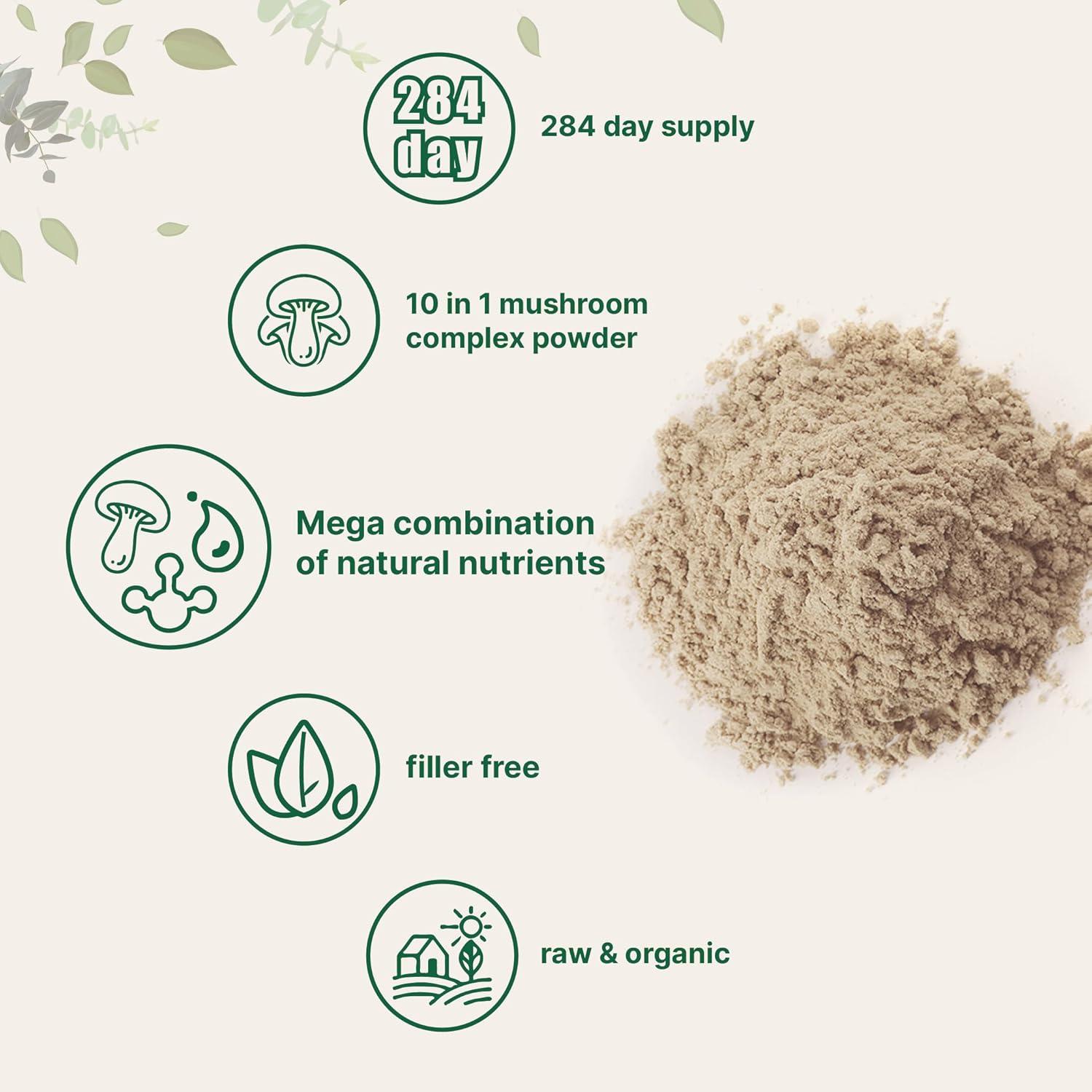 image:imageMicro Ingredients Organic Mega Mushroom Powder10 Ounce 284 Days Supply 10 in 1 Complex Formula for Immune System Booster Chaga Lions Mane Cordyceps Reishi amp More Filler Free Vegan10 Ounce Pack of 1