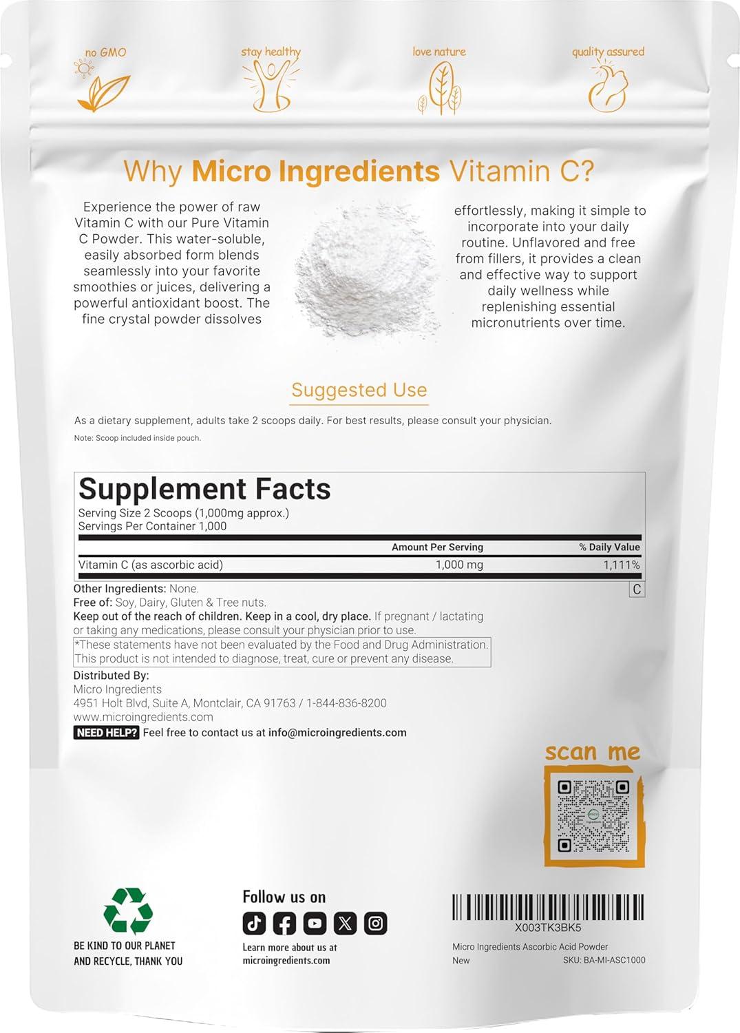 image:imageMicro Ingredients Pure Vitamin C Powder 22lbs 1kg Unflavored Ascorbic Acid Supplements Vitamins for Women amp Men NonGMO Gluten Free