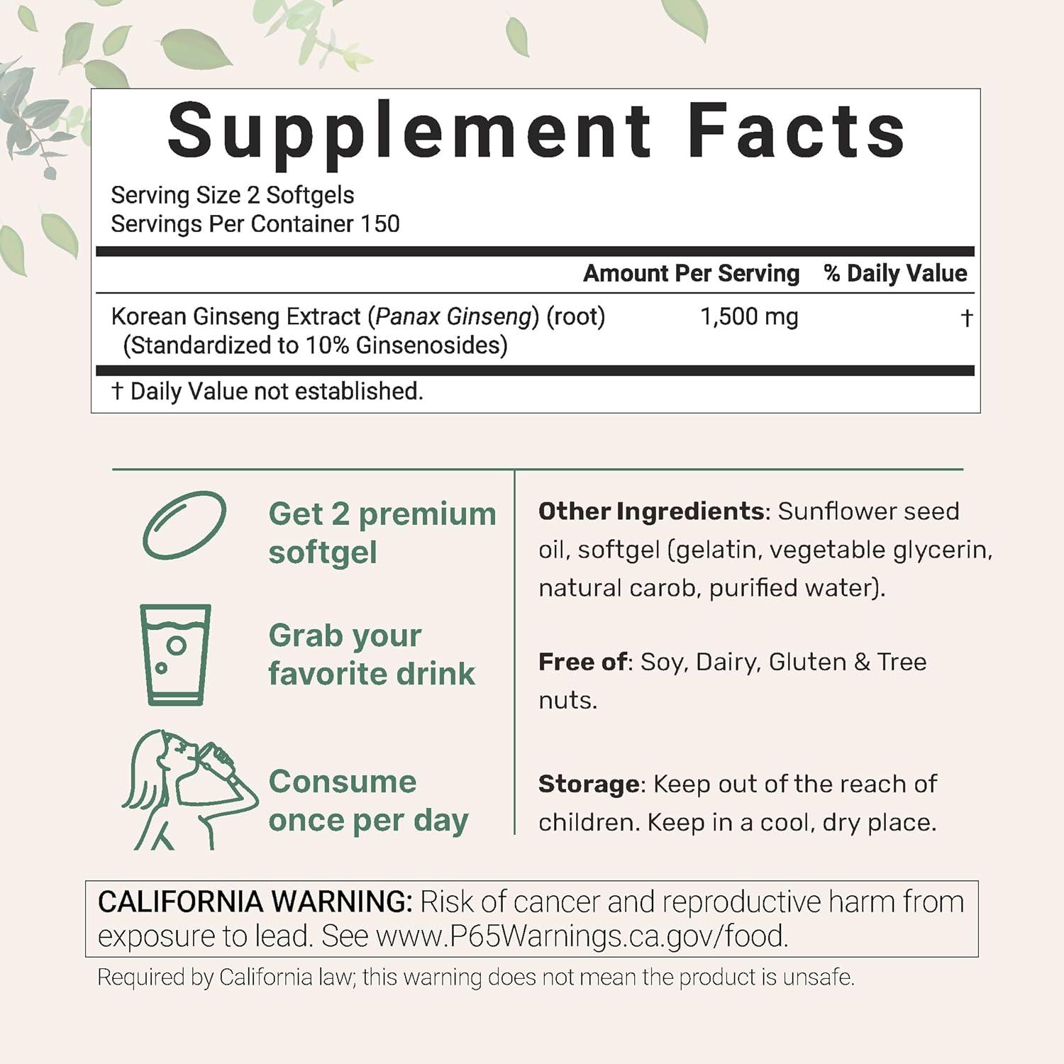 image:imageMicro Ingredients Red Panax Ginseng Supplement 300 Softgels High Potency Korean Ginseng Root Extract Supports Energy amp Immune Health NonGMO