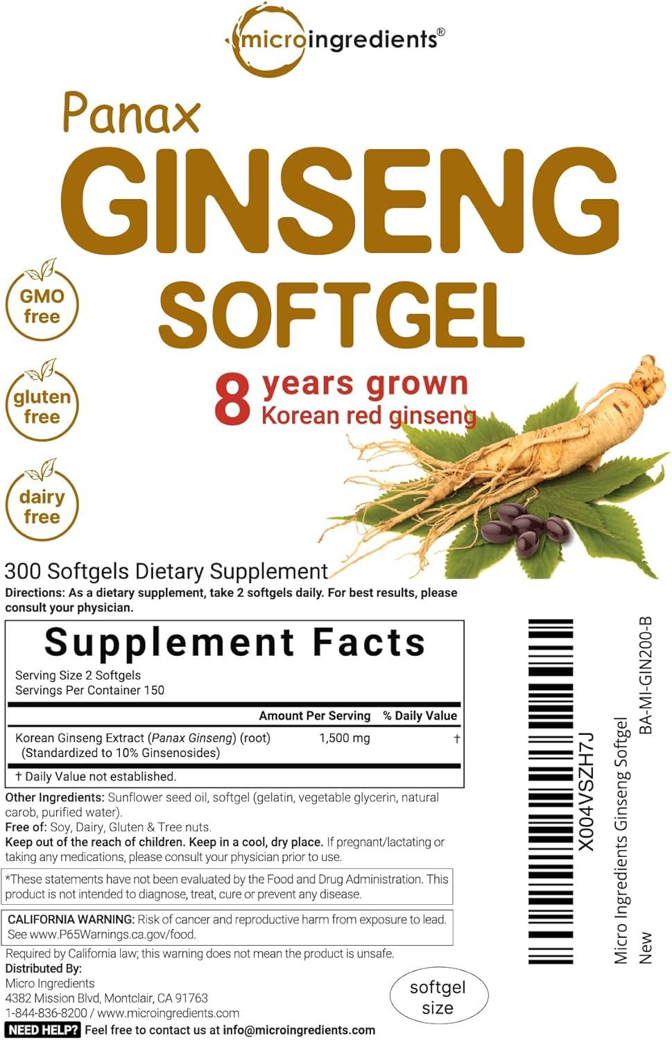 image:imageMicro Ingredients Red Panax Ginseng Supplement 300 Softgels High Potency Korean Ginseng Root Extract Supports Energy amp Immune Health NonGMO