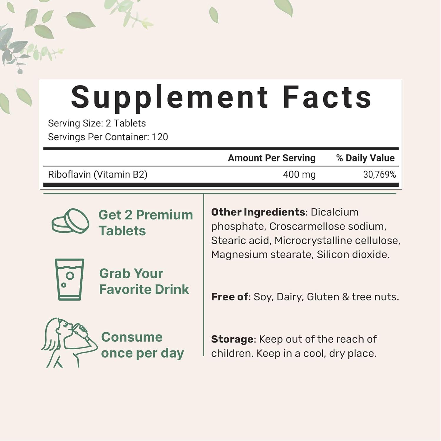 image:imageMicro Ingredients Riboflavin Vitamin B2 400mg Per Serving 240 Mini Tablets Essential Vitamin B Supplement B Vitamins for Energy Production Easy to Swallow NonGMO