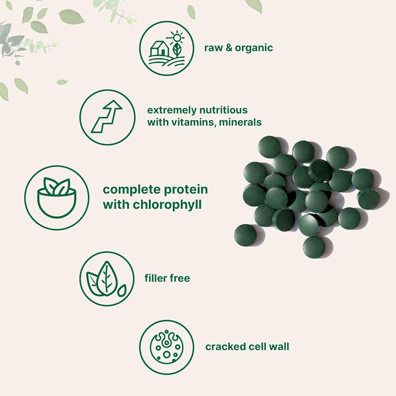 image:imageOrganic Chlorella Tablets 500mg Per Tablet 720 Tabs 360 Grams 4 Months Supply Broken Cell Wall Rich in Vegan Protein amp Vitamins No Filler No Additives amp NonGMO Pure Green Algae Superfood