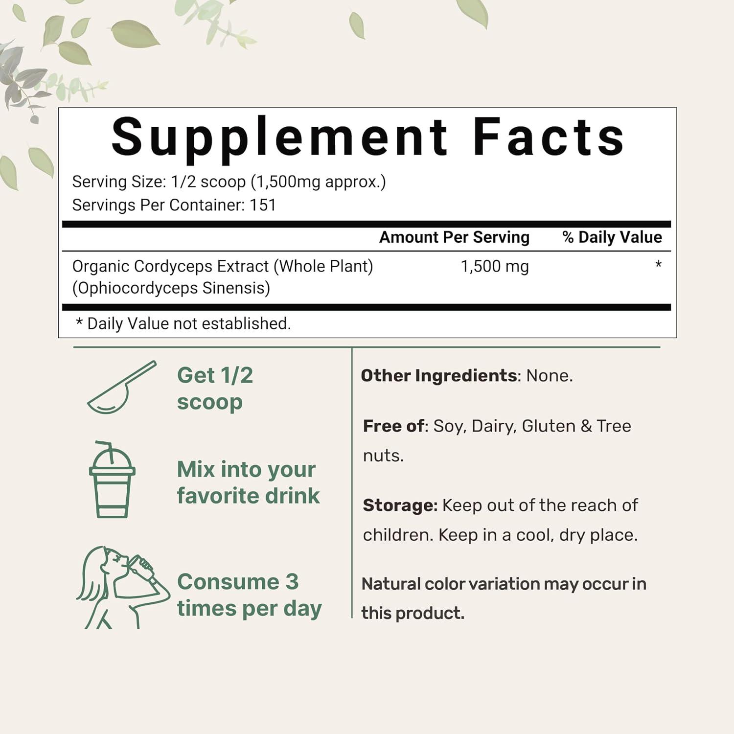 image:imageOrganic Cordyceps Mushroom Extract Powder 8 Ounces 1001 Fruit Body amp Mycelium Extract Active Polysaccharides amp Cordycepic Acid