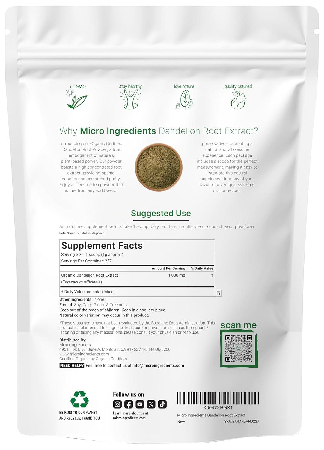 image:imageOrganic Dandelion Root Tea Powder 1lb Up to 450 Servings Premium Source for Daily Beverage 100 Pure Dandelion Supplement Caffeine Free NonGMO No Sugar EcoFriendly Recyclable Bags8 Ounce Pack of 1