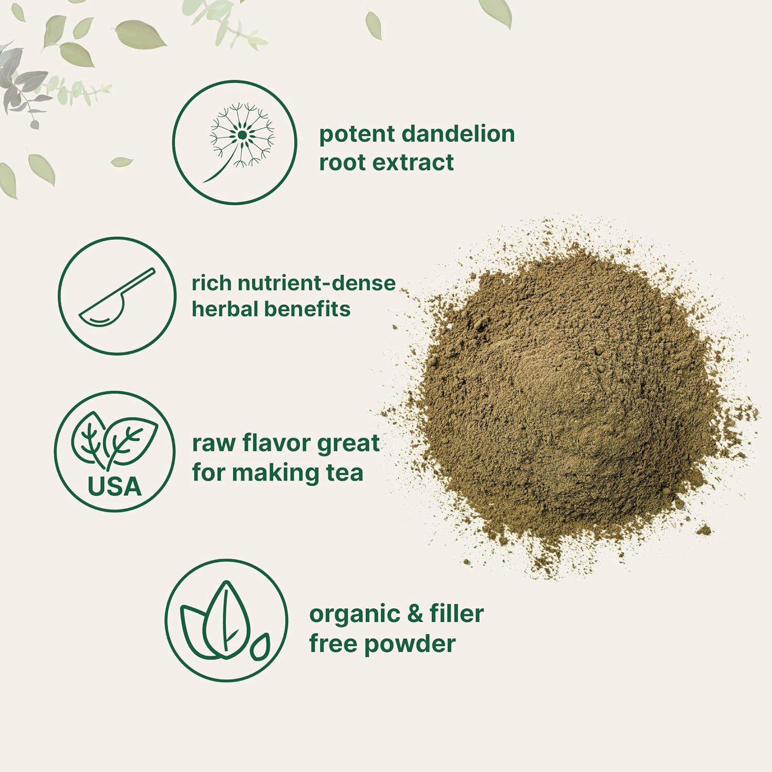 image:imageOrganic Dandelion Root Tea Powder 1lb Up to 450 Servings Premium Source for Daily Beverage 100 Pure Dandelion Supplement Caffeine Free NonGMO No Sugar EcoFriendly Recyclable Bags8 Ounce Pack of 1