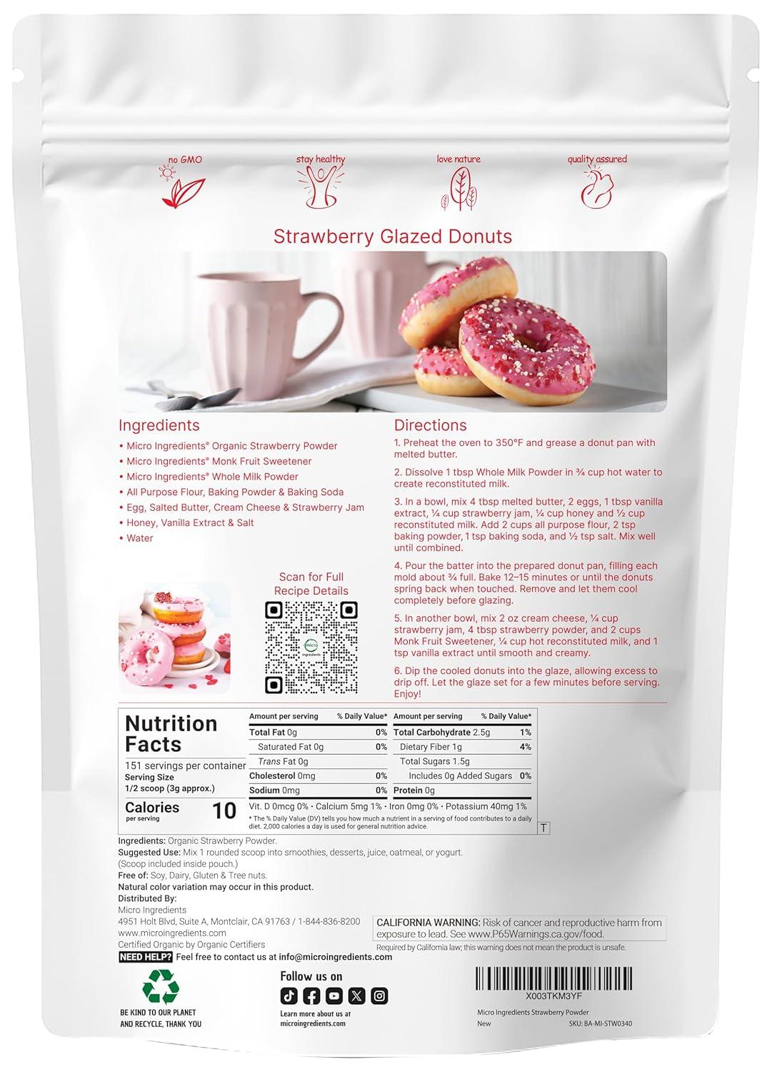 image:imageOrganic Strawberry Powder 1 Lb 100 Natural Fruit Powder FreezeDried Strawberries Source No Sugar amp Additives Great Flavor for Drinks Smoothie amp Beverages NonGMO amp Vegan Friendly