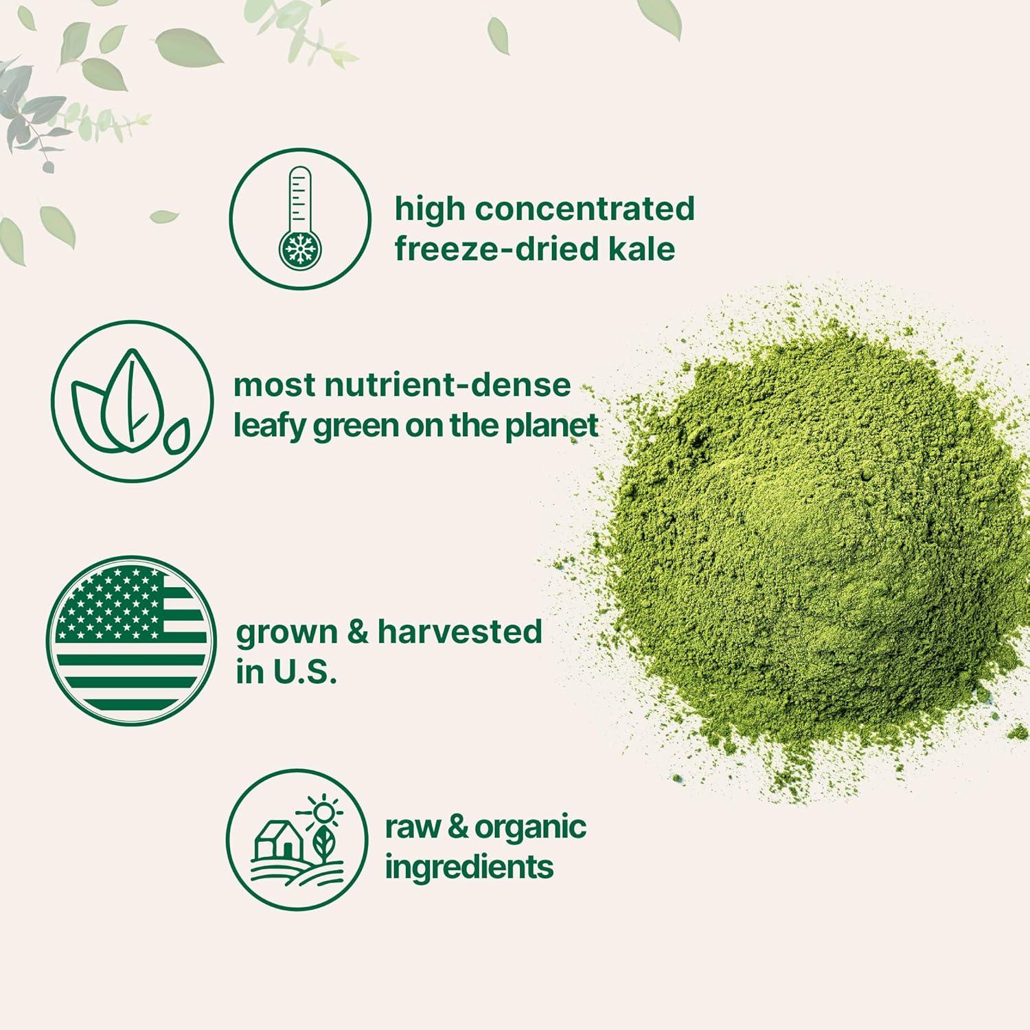 image:imageSustainably US Grown Organic Kale Powder 2 Pounds Fresh Freeze Dried Source NutrientDense Greens Superfood Kale Tea and Green Drink Mix 907 Servings No GMOs Vegan Friendly