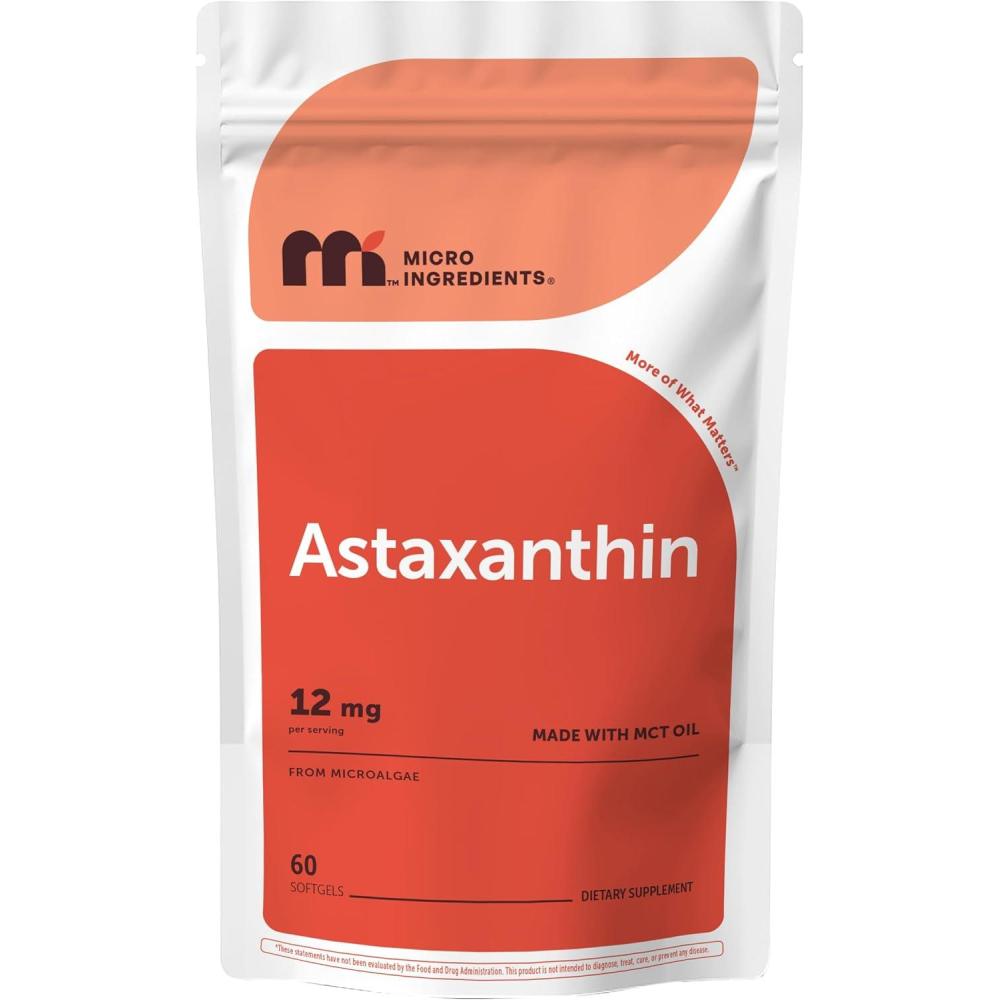 image:imageMicro Ingredients Astaxanthin 12mg with MCT Oil 45 Softgels  Premium Astaxanthin Antioxidant Supplements  Fresh Microalgae Source  Triple Strength NonGMO Gluten Free No Soy60 Count Pack of 1