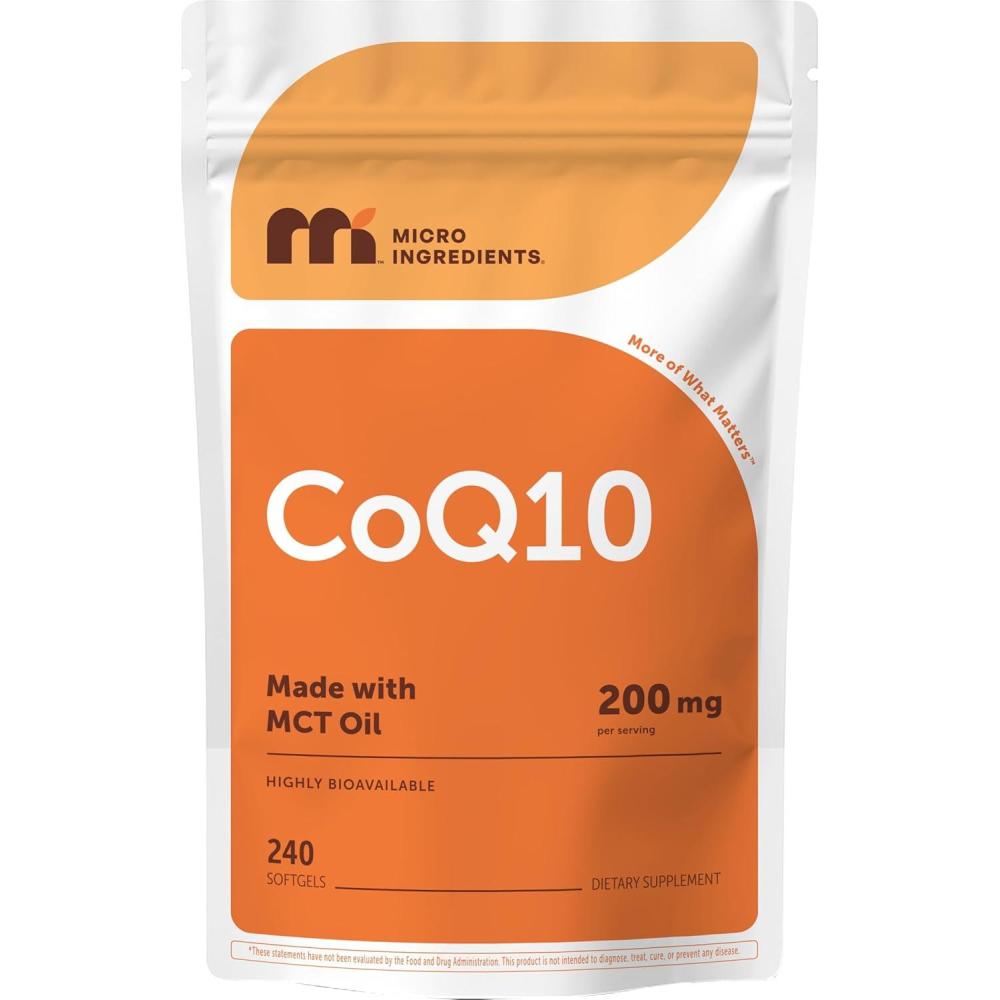 image:imageMicro Ingredients CoQ10 200mg Per Serving 240 Softgels Made with Coconut MCT Oil Coenzyme Q10 Ubiquinone NonGMO