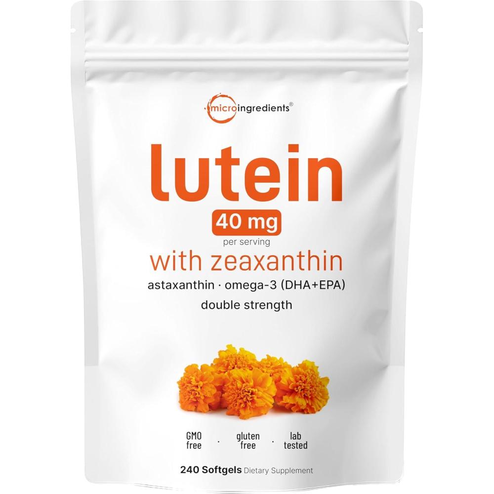 image:imageMicro Ingredients Lutein amp Zeaxanthin 40mg Softgels 240 Count with Astaxanthin Omega3s amp Phospholipids  Eye  Vision Health Vitamins  Third Party Tested NonGMO Gluten Free