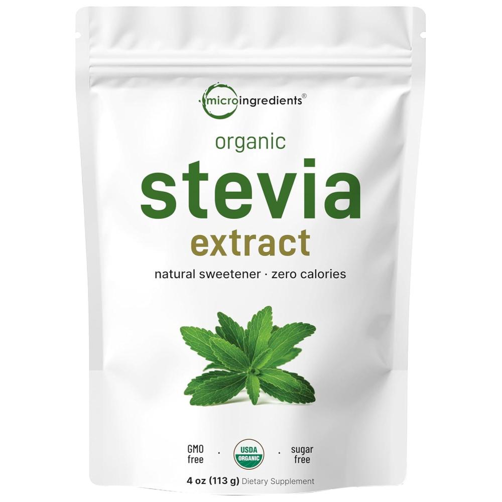 image:imageMicro Ingredients Pure Organic Stevia Powder 8 Ounces 1418 Serving Highest Grade Stevia Green Leaf Extract RebA Reduced Bitter Aftertaste 0 Calorie Natural Sweetener Sugar Alternative Keto Friendly4 Ounce Pack of 1