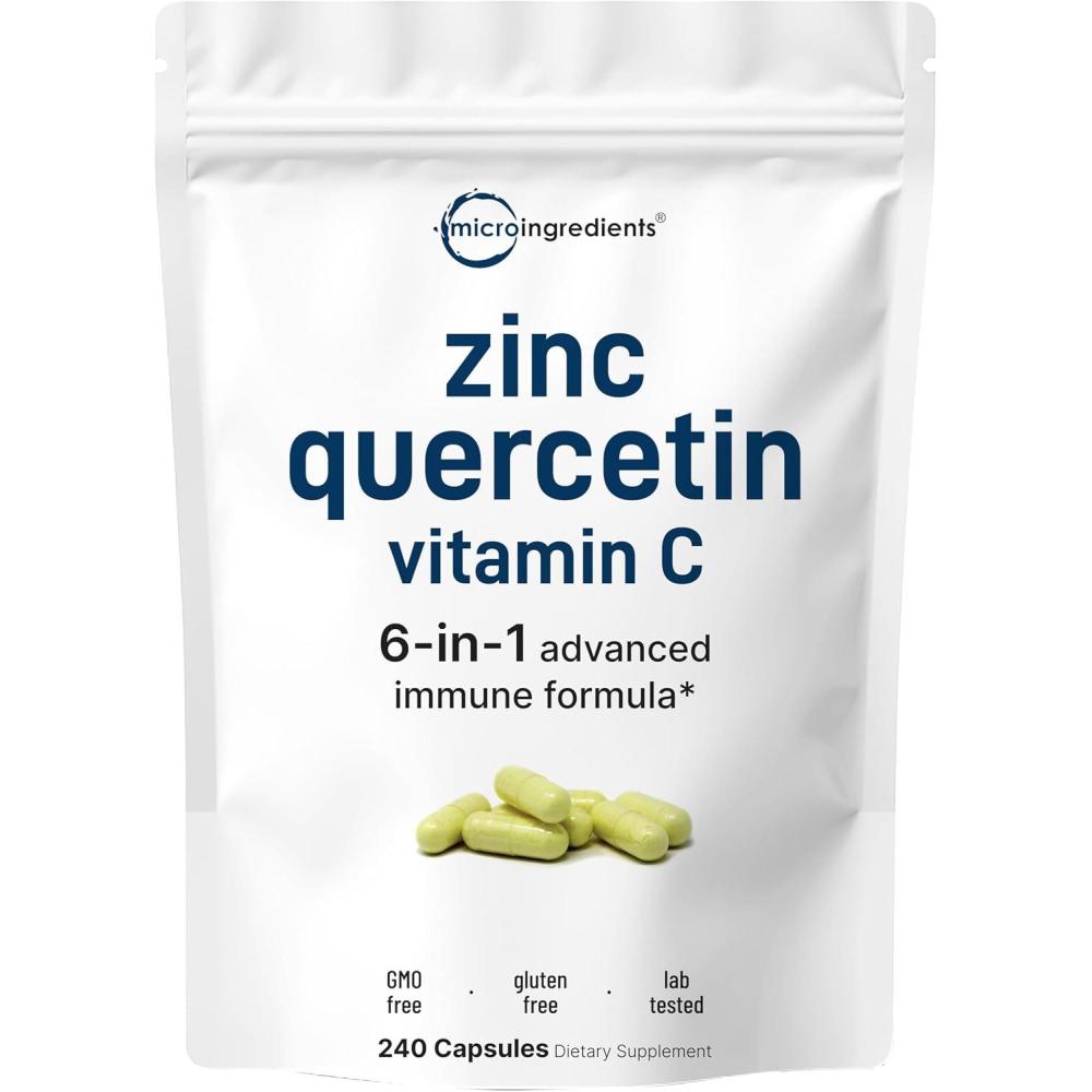 image:imageMicro Ingredients Quercetin with Vitamin C and Zinc 240 Capsules Quercetin 500mg Vitamin C 500mg Zinc 50mg Picolinate Citrate Glycinate Gluconate Complete Immune Support Supplements