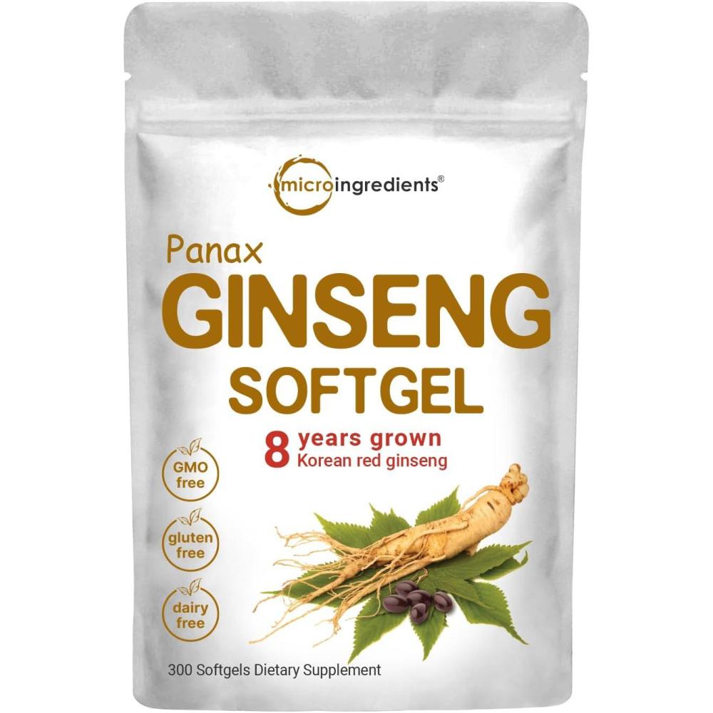 image:imageMicro Ingredients Red Panax Ginseng Supplement 300 Softgels High Potency Korean Ginseng Root Extract Supports Energy amp Immune Health NonGMO