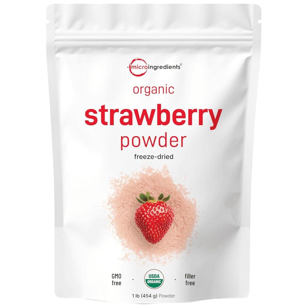 image:imageOrganic Strawberry Powder 1 Lb 100 Natural Fruit Powder FreezeDried Strawberries Source No Sugar amp Additives Great Flavor for Drinks Smoothie amp Beverages NonGMO amp Vegan Friendly