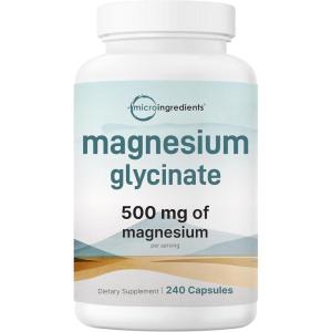 Magnesium Glycinate 500mg Per Serving, 240 Capsules | Potent Elemental Form, 100% Chelated, High Absorption | Healthy Muscle, Bones, & Mood Support Supplement | Non-GMO