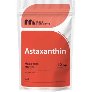 Micro Ingredients Astaxanthin 12mg with MCT Oil, 45 Softgels | Premium Astaxanthin Antioxidant Supplements* | Fresh Microalgae Source | Triple Strength, Non-GMO, Gluten Free, No Soy(120 Count (Pack of 1))