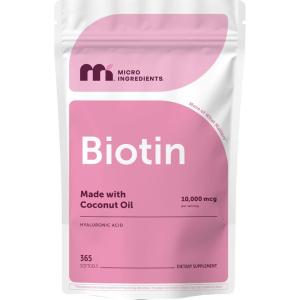 Micro Ingredients Biotin 10,000 mcg with Hyaluronic Acid 25 mg Per Serving | Made with Coconut Oil | 365 Softgels | 1 Per Day | One Year Supply | Non-GMO & Gluten Free