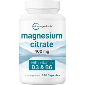 Micro Ingredients Magnesium Citrate 400mg, 240 Capsules | with Vitamin D3 1000IU & B6 | Muscle, Heart & Digestive Health | Elemental Mineral & Vitamins Complex | Non-GMO