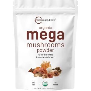 Micro Ingredients Organic Mega Mushroom Powder,10 Ounce (284 Days Supply) | 10 in 1 Complex Formula for Immune System Booster | Chaga, Lions Mane, Cordyceps, Reishi & More | Filler Free, Vegan(5 Ounce (Pack of 1))