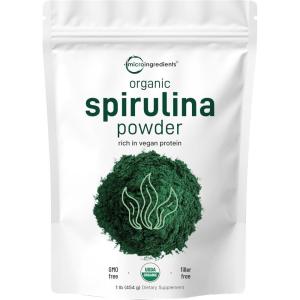 Micro Ingredients Organic Spirulina Powder, 1lb | Blue-Green Algae, Rich in Vegan Protein, Vitamins & Minerals | Source of Natural Chlorophyll & Enzymes | Non-GMO, Gluten-Free, No Additives(16 Ounce (Pack of 1))