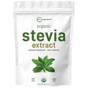 Micro Ingredients Pure Organic Stevia Powder, 8 Ounces, 1418 Serving, Highest Grade Stevia Green Leaf Extract Reb-A, Reduced Bitter Aftertaste, 0 Calorie, Natural Sweetener, Sugar Alternative, Keto Friendly(8 Ounce (Pack of 1))