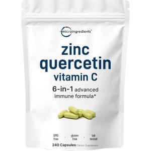 Micro Ingredients Quercetin with Vitamin C and Zinc, 240 Capsules | Quercetin 500mg, Vitamin C 500mg, Zinc 50mg (Picolinate, Citrate, Glycinate, Gluconate) | Complete Immune Support Supplements