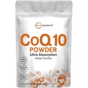 Micro Ingredients Water Soluble COQ10 Supplement (COQ10 200mg Per Serving in Powder Form), 50 Grams (8 Months Supply), Extra Absorption, Vegan Friendly