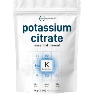US Origin Potassium Citrate Powder, 1 KG (35 Ounce) | Essential Hydration Electrolyte Supplement | Vegan Friendly