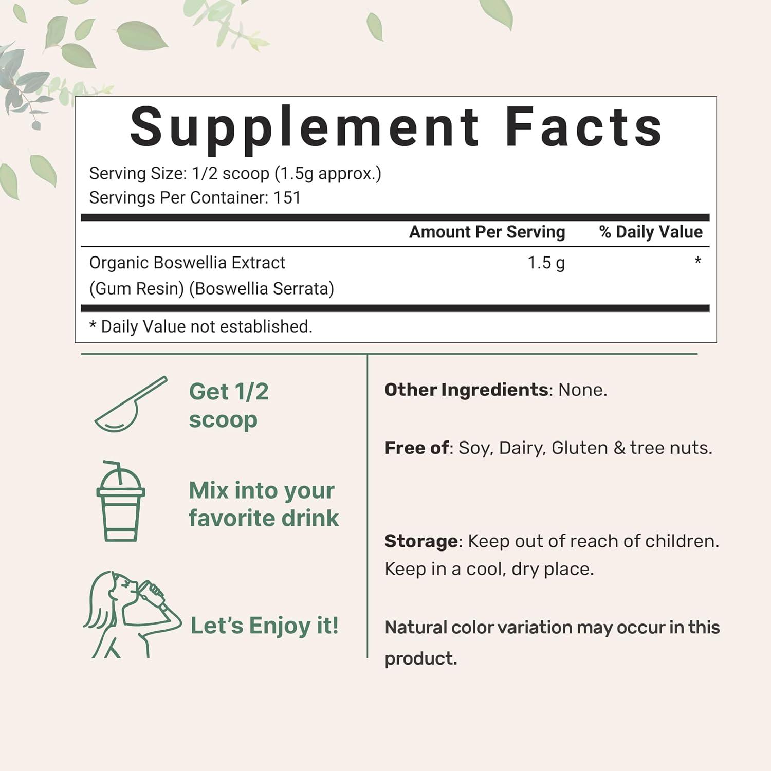 image:imageOrganic Boswellia Serrata Extract Powder 8 Ounce Pure Boswellia Supplement with 65 Boswellic Acid Supports Joints Knees and Bones Health NonGMO Pet Friendly India Origin