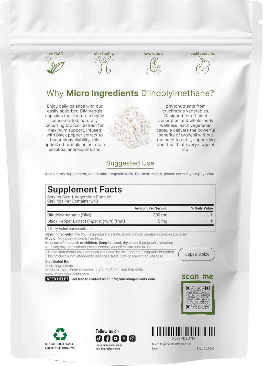 image:imageDIM Active Supplement DIM 300mg 240 Veggie Capsules 8Month Supply 2 in 1 Formula Estrogen Metabolism Premium DIMPlus Broccoli Extract Supplement With Black Pepper for Better Absorption