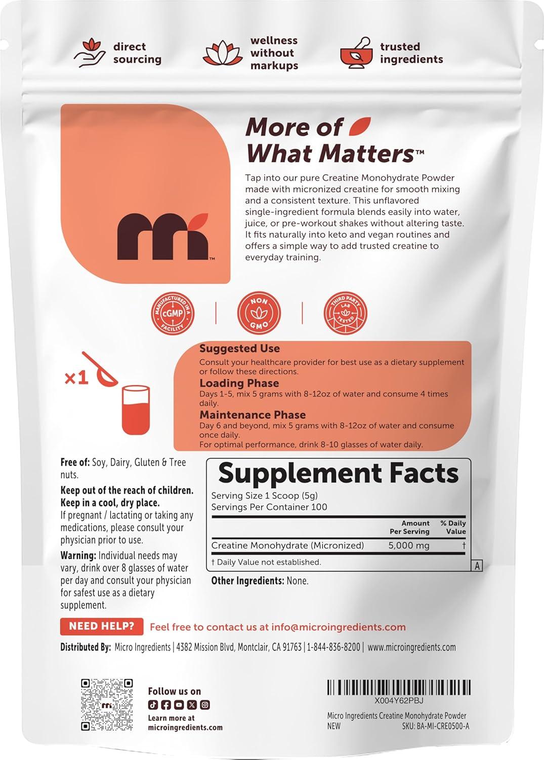 image:imageMicro Ingredients Creatine Monohydrate Powder 1 kg 22 Lbs 5000mg Per Serv Micronized Creatine Powder Unflavored No Filler Keto amp Vegan Easy Dissolve Pre Workout for Women amp Men11 Pound Pack of 1