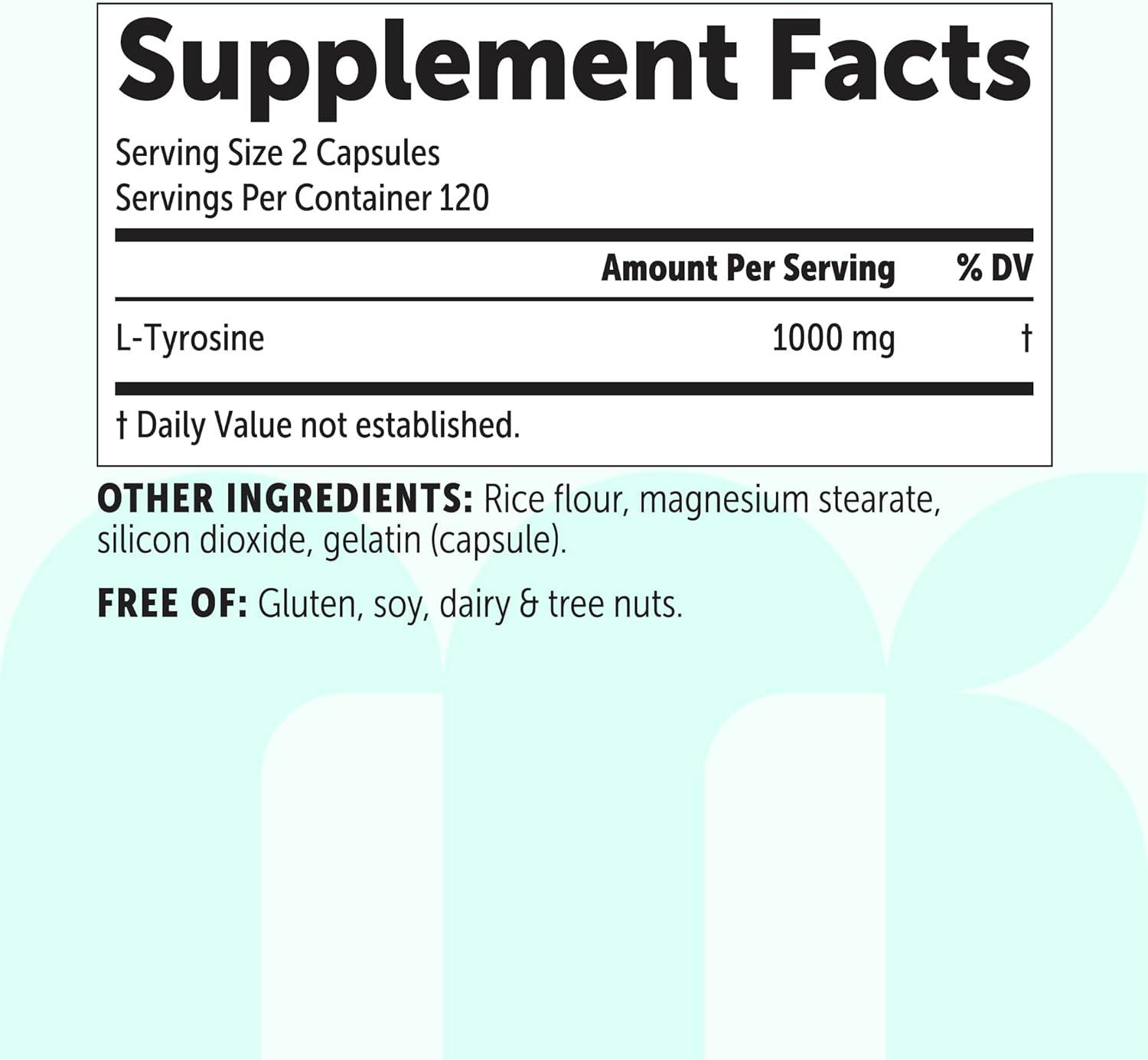 image:imageMicro Ingredients LTyrosine 1000 mg Per Serving 240 Capsules Amino Acid Supplement NonGMO