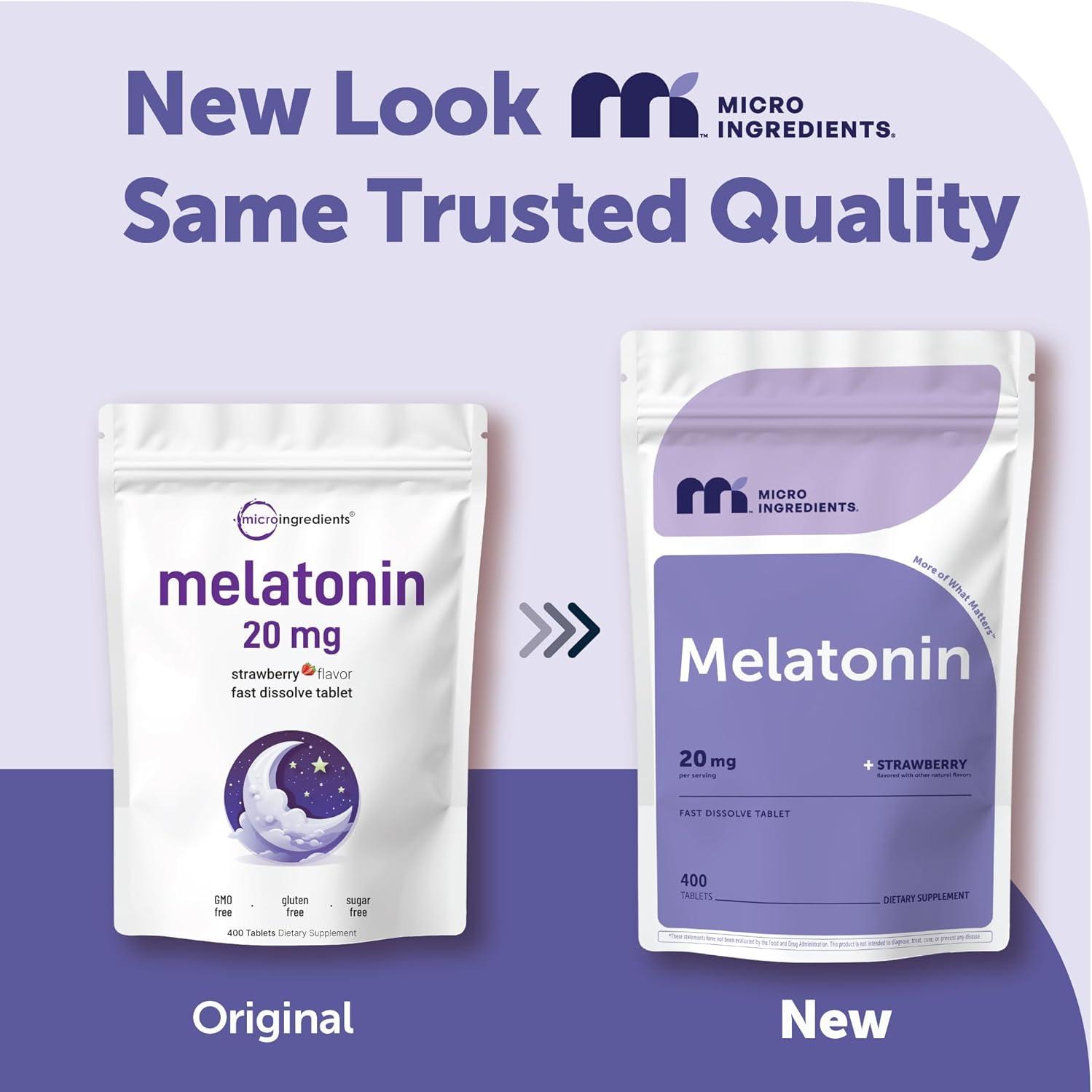 image:imageMicro Ingredients Melatonin 20mg 400 Tablets Strawberry Flavor Fast Dissolve 100 Drug Free Vegetarian Friendly NonGMO No Gluten Sugar Free