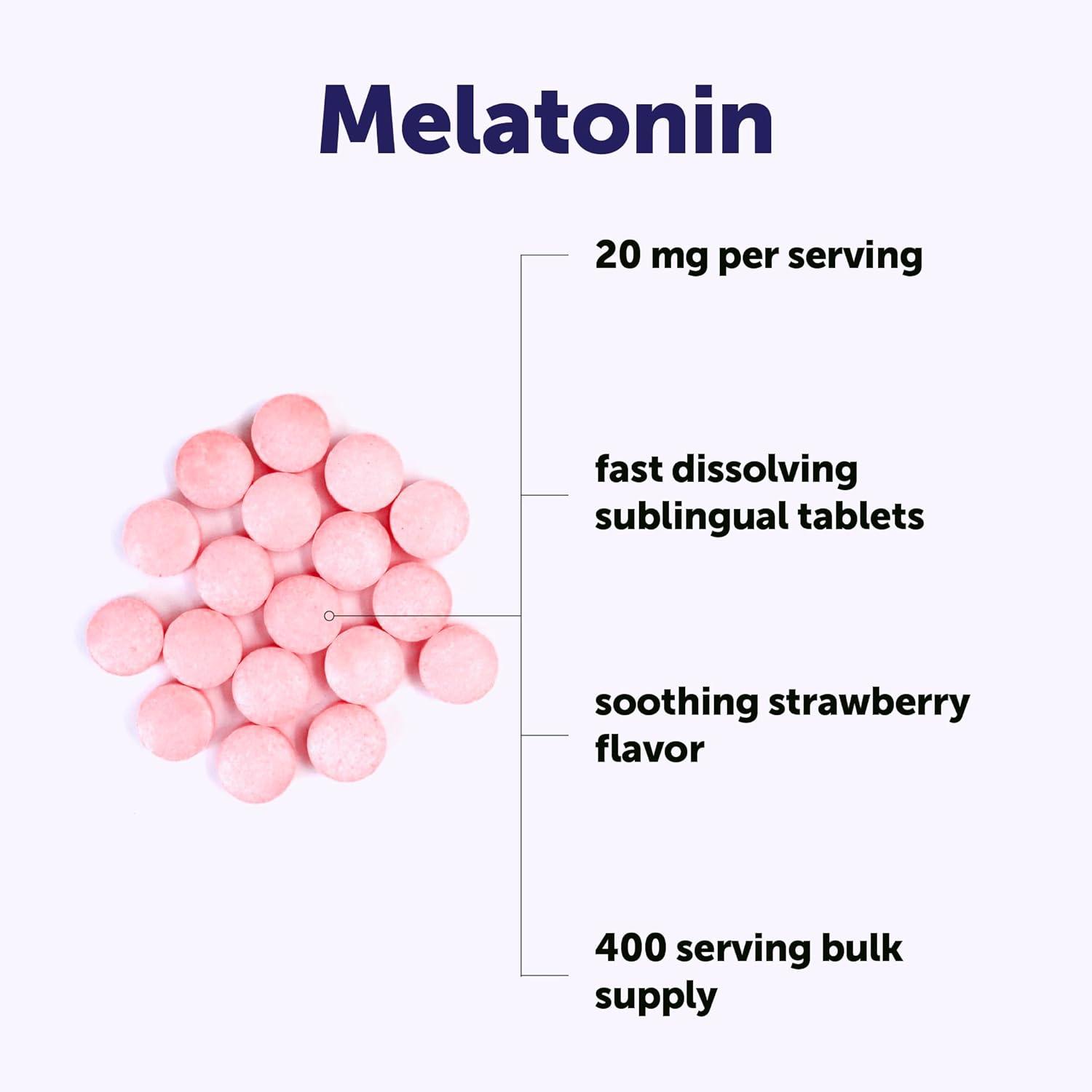 image:imageMicro Ingredients Melatonin 20mg 400 Tablets Strawberry Flavor Fast Dissolve 100 Drug Free Vegetarian Friendly NonGMO No Gluten Sugar Free