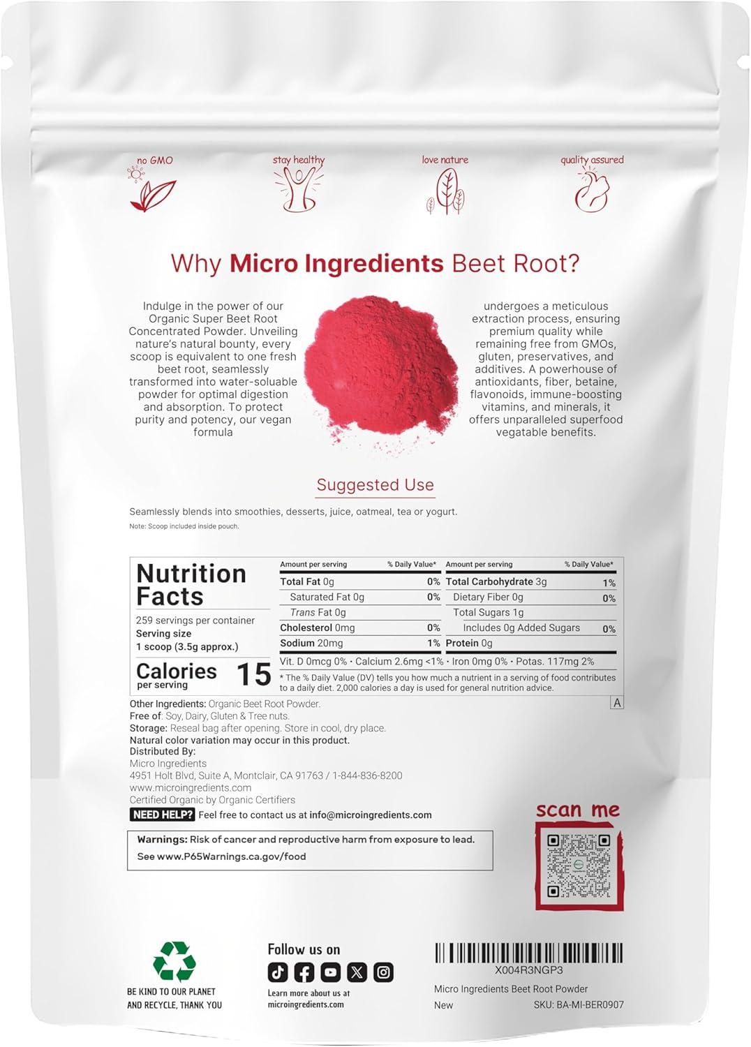 image:imageMicro Ingredients Organic Beet Root Powder 4 Pounds Cold Pressed Water Soluble High Concentrated Raw Beetroot Supplement Natural Nitric Oxide Superfood Drink Mix NonGMO Vegan Friendly2 Pound Pack of 1